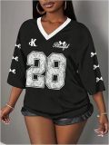 Y2K Women's Breathable Quick-Dry Mesh V-Neck Print Loose-Fit Short-Sleeve Soccer Jersey