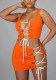 Women Summer Sexy Solid Lace-Up Hollow-Out Top and Skirt Two-Piece Set