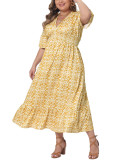 Plus Size Women Printed Short-Sleeve Maxi Dress
