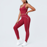 Women Color-Blocked Yoga Tank Top and Pant Two-Piece Set