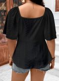 Plus Size Women Pleated Tie-Waist Short-Sleeve Top