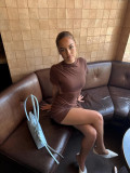 Women's Solid-Color Low-Back Slim-Waist Lace-Up Tight-Fitting Short-Sleeve Dress