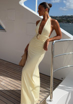 Summer Women's Sexy Elegant Halter Neck Low-Back Strap Knitted Evening Dress Summer Women's Sexy Elegant Halter Neck Low-Back Strap Knitted Evening Dress