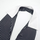 Women Autumn Sexy V Neck Backless Striped Capri Jumpsuit