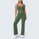 Women Color-Blocked Striped Tank Top and Wide-Leg Pant Yoga Fitness Two-Piece Set