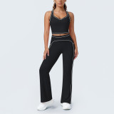 Women Color-Blocked Striped Tank Top and Wide-Leg Pant Yoga Fitness Two-Piece Set