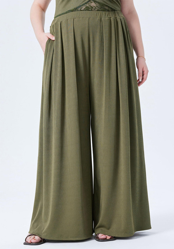 Plus Size Women Solid Wide-Leg Pant
