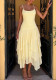 Summer Women's Yellow Strap Dress with Cascading Ruffles for Holiday Wear