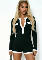 Women Autumn Button-Blocked Color-Blocked Long-Sleeved Romper Women Autumn Button-Blocked Color-Blocked Long-Sleeved Romper