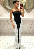 Women's Slim-Fit Sexy Sleeveless Low-Back Color-Block Slim-Waist Ruched Chic Evening Dress