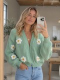 Women Plush Daisy Knitting V-Neck Top Sweaters