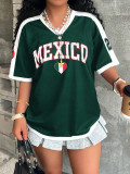 Women Summer Casual V-Neck Short-Sleeved Printed T-Shirt