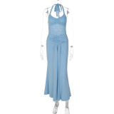 Women Sexy Backless Strapless Maxi Dress with Slits and Ties