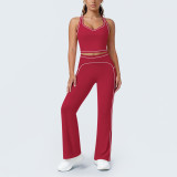 Women Color-Blocked Striped Tank Top and Wide-Leg Pant Yoga Fitness Two-Piece Set