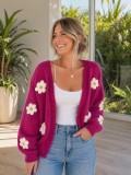 Women Plush Daisy Knitting V-Neck Top Sweaters