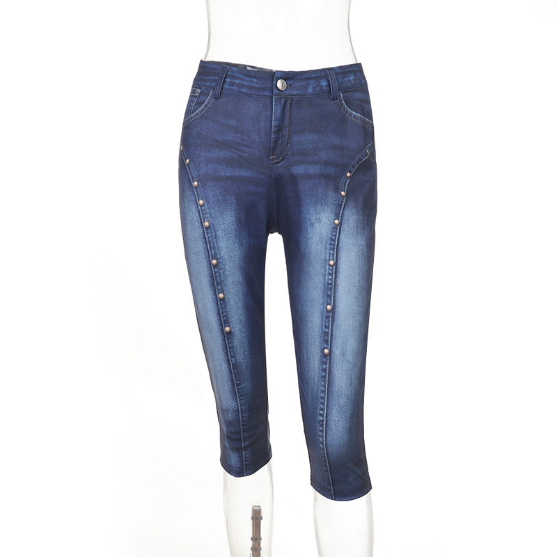Stretchy Denim Capri Pants for Summer Casual Wear