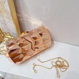 Women Geometric Diamond Pattern Metallic Chain Shoulder Bag Clutch