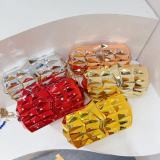 Women Geometric Diamond Pattern Metallic Chain Shoulder Bag Clutch