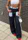 Women's Vintage Embroidered Plaid Color-Block Patchwork Denim Pants