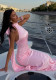 Women's Pink Satin Halter Neck Low-Back Slim-Fit Mermaid Maxi Evening Dress