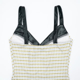 Women Autumn Houndstooth Bodysuit and Top with Patchwork Cape Two-Piece Set