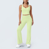 Women Color-Blocked Striped Tank Top and Wide-Leg Pant Yoga Fitness Two-Piece Set