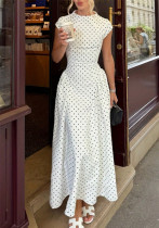 Summer Women's Chic Slim-Fit Polka Dot A-Line Short-Sleeve Maxi Dress for Holidays