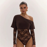 Women Autumn Lace Patchwork Long-Sleeved Bodysuit