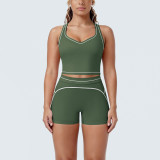 Women Color-Blocked Tank Top and Short Yoga Two-Piece Set