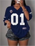 Y2K Women's Breathable Quick-Dry Mesh V-Neck Print Loose-Fit Short-Sleeve Soccer Jersey
