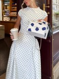 Summer Women's Chic Slim-Fit Polka Dot A-Line Short-Sleeve Maxi Dress for Holidays