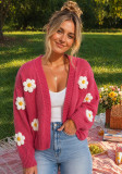 Women Plush Daisy Knitting V-Neck Top Sweaters