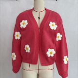 Women Plush Daisy Knitting V-Neck Top Sweaters