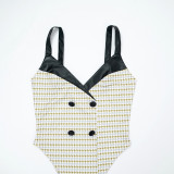 Women Autumn Houndstooth Bodysuit and Top with Patchwork Cape Two-Piece Set