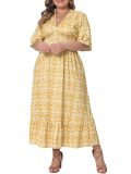 Plus Size Women Printed Short-Sleeve Maxi Dress