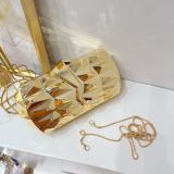 Women Geometric Diamond Pattern Metallic Chain Shoulder Bag Clutch