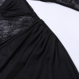 Women Sexy Lace See-Through Long Sleeve Ruffled Bodycon Dress