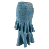 Plus Size Women Denim Midi Skirt