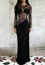 Women Sexy Lace See-Through Long Sleeve Ruffled Bodycon Dress Women Sexy Lace See-Through Long Sleeve Ruffled Bodycon Dress