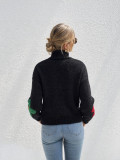 Women Floral High-Neck Knitting Sweater