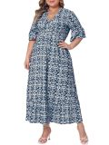 Plus Size Women Printed Short-Sleeve Maxi Dress