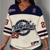 Y2K Women's Breathable Quick-Dry Mesh V-Neck Print Loose-Fit Short-Sleeve Soccer Jersey