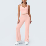 Women Color-Blocked Striped Tank Top and Wide-Leg Pant Yoga Fitness Two-Piece Set