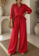 Autumn Women's Solid-Color Casual Loose-Fit Turn-Down Collar Button-Up Long-Sleeve Shirt and Drawstring Straight-Leg Pants Set