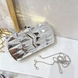 Women Geometric Diamond Pattern Metallic Chain Shoulder Bag Clutch