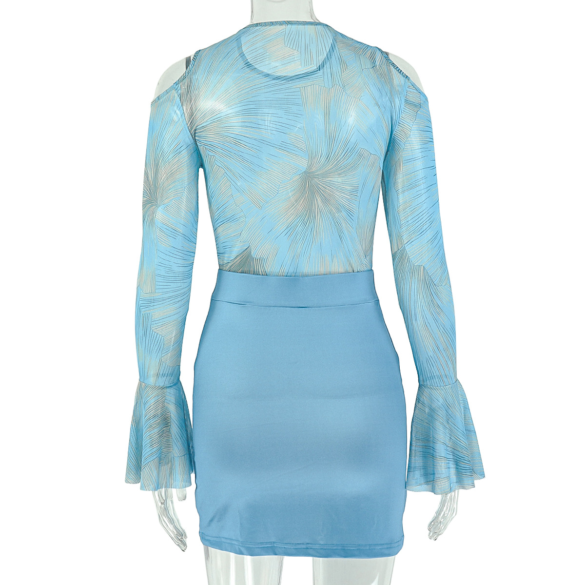 One-Shoulder Hollow-Out Round Neck Bell Bottom Long-Sleeve Bodycon Dress