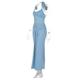 Women Sexy Backless Strapless Maxi Dress with Slits and Ties