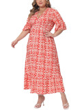 Plus Size Women Printed Short-Sleeve Maxi Dress