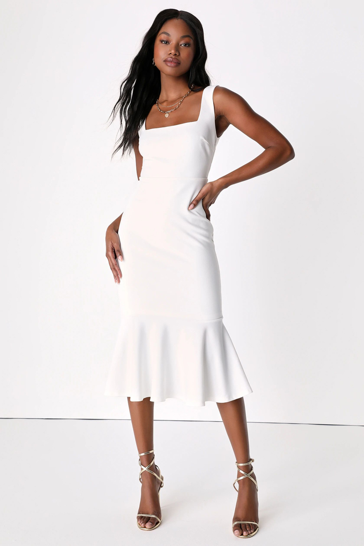 Solid Camisole Fishtail Bodycon Dress for Evening Wear