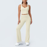 Women Color-Blocked Striped Tank Top and Wide-Leg Pant Yoga Fitness Two-Piece Set